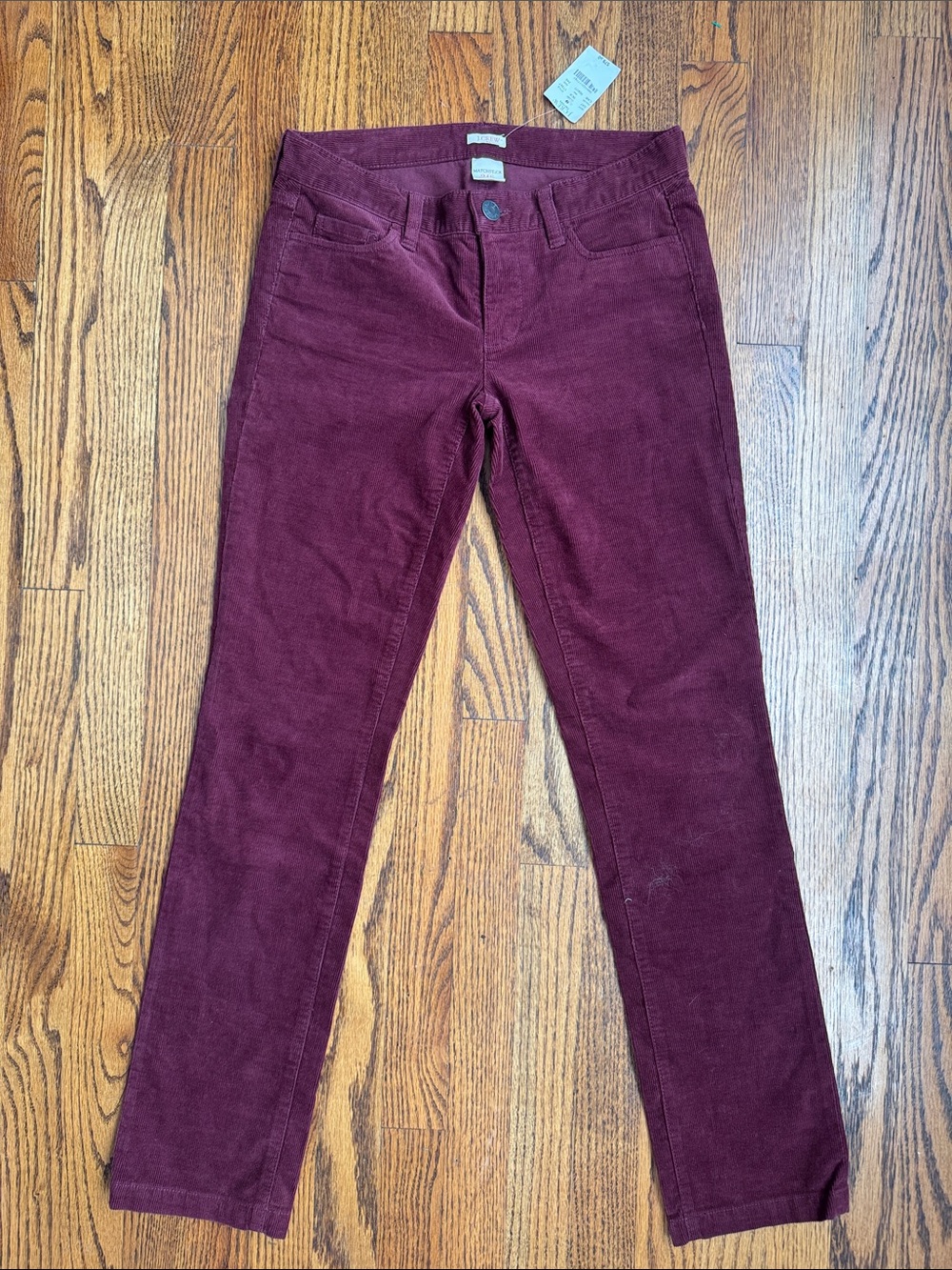 NWT J.Crew Matchstick Corduroy Pants 24S Burgundy Wine Skinny Stretch Cords - Picture 2 of 6